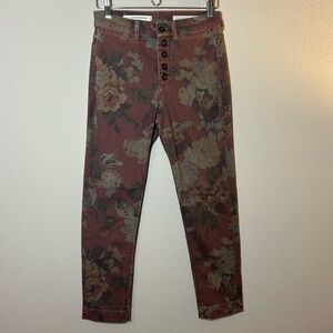 Women’s Pilcro Jeans Size 27 (6) Straight Leg High-Rise Floral Burgundy